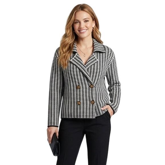 Rachel Zoe Jackets & Blazers - Rachel Zoe Blazer Womens M Black White Knitted Double Breasted Career Office NWT